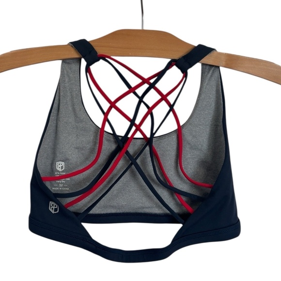 Born Primitive Sports Bra Womens M Navy Red Criss Cross Medical Print Athletic - Picture 2 of 4